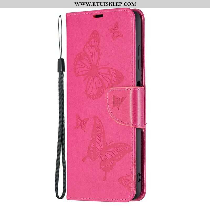 Etui Folio do Poco X3 / X3 Pro / X3 NFC z Łańcuch Paski Z Nadrukiem Motyli